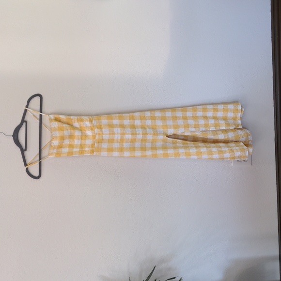 Reformation Linen Nia Midi Dress - Dandelion Check Front Slit Tie Back Open Back - Picture 2 of 9